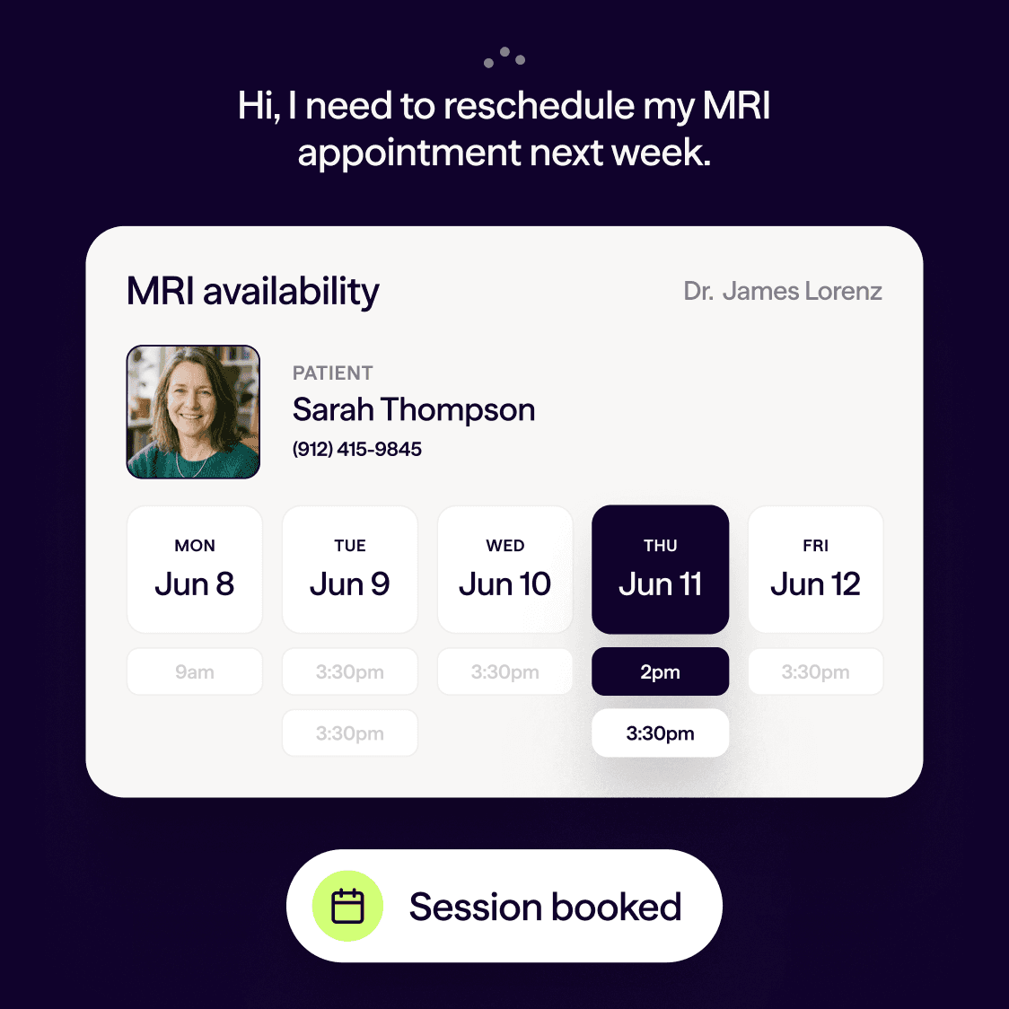AI scheduling agent showing MRI appointment booking
