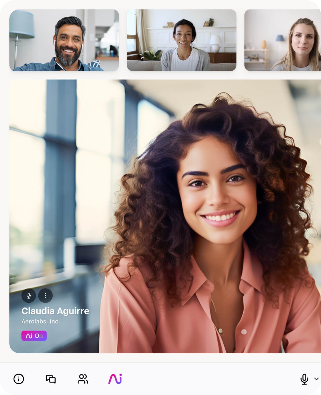 Screenshot of Dialpad-s video conferencing feature in grid view, displaying multiple participant video feeds