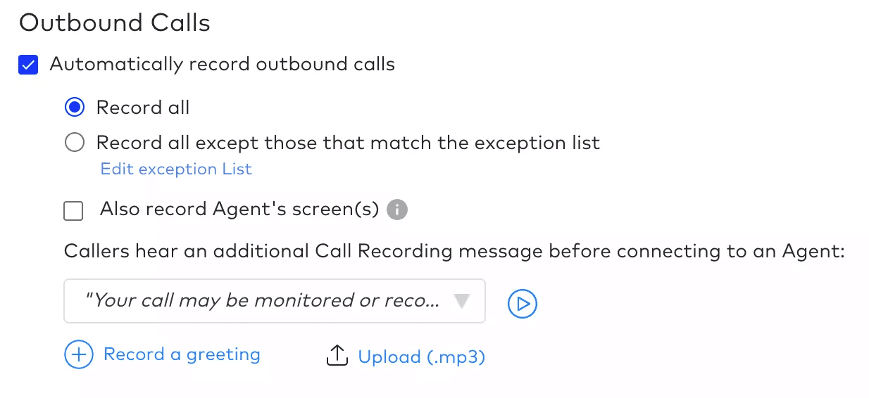 Outbound call recording disclosure settings in dialpad