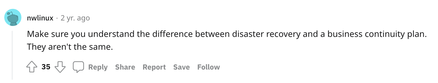 Business continuity plan vs disaster recovery plan