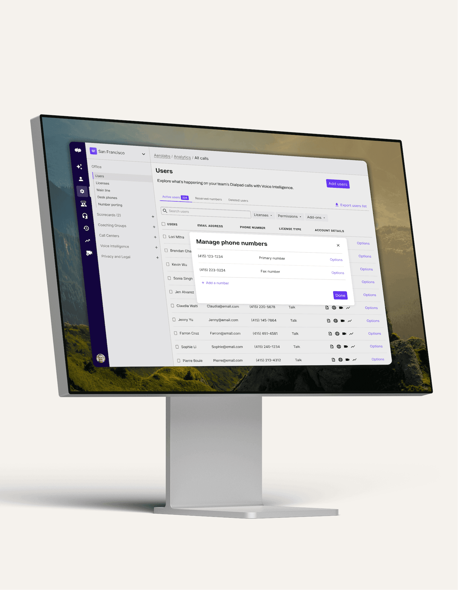 monitor displaying dialpad interface