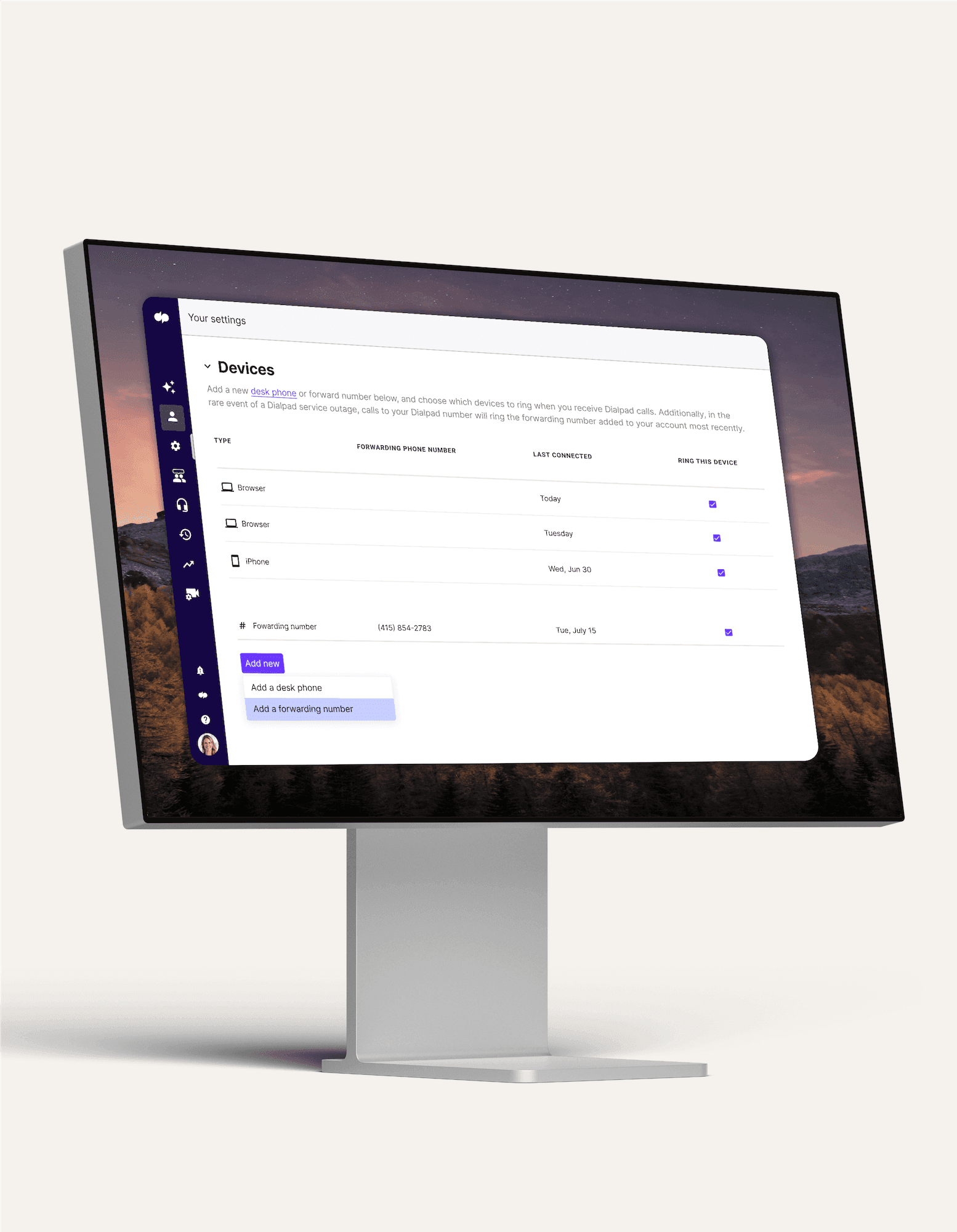 Computer screen showing a screenshot of Dialpad's call forwarding feature