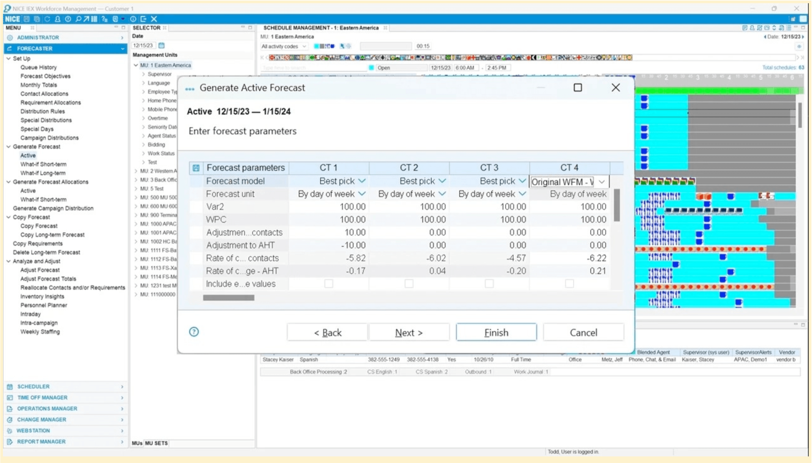 Screenshot of Nice CXone WFM software