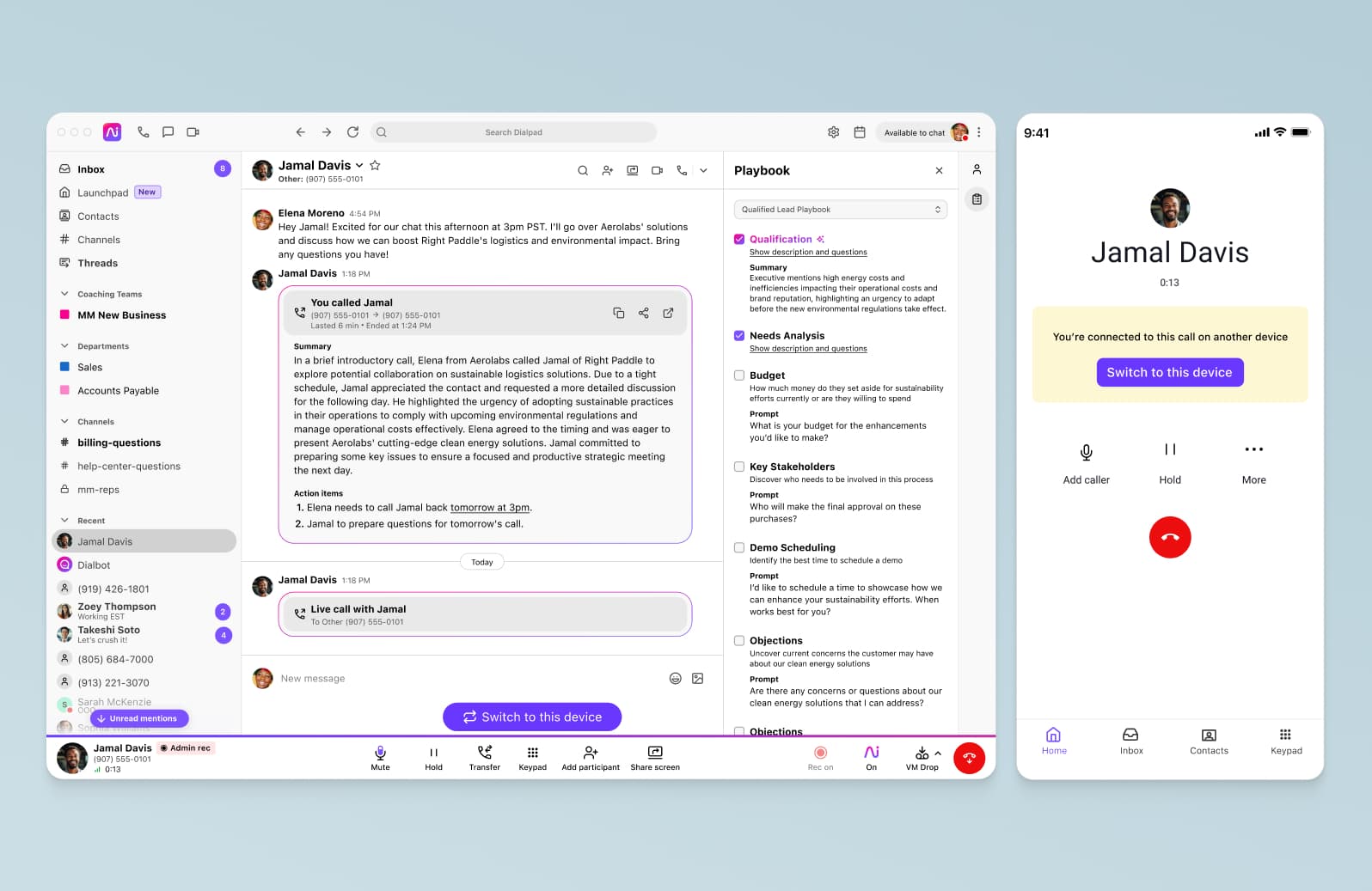 Screenshot of Dialpads desktop and mobile apps