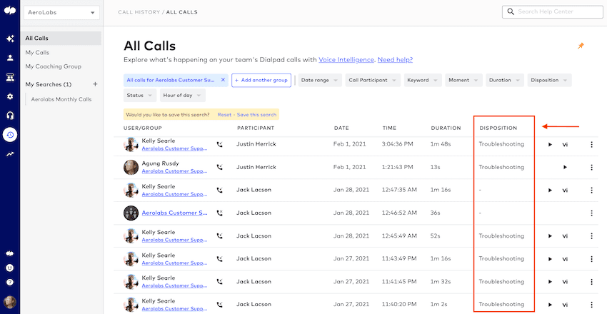 Call disposition view in dashboard blog size