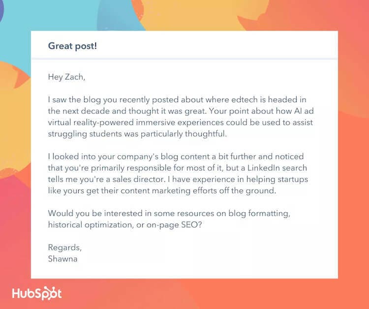 Touching base email example blog size