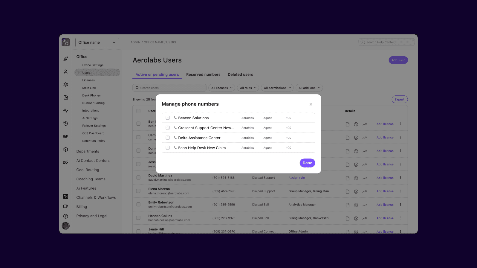 Managing or adding phone numbers