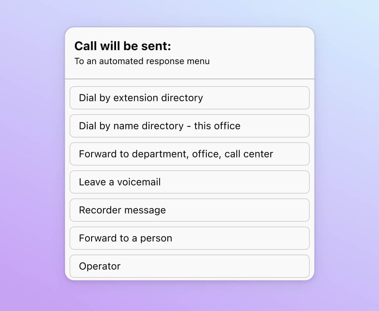 Screenshot of Dialpads call routing options