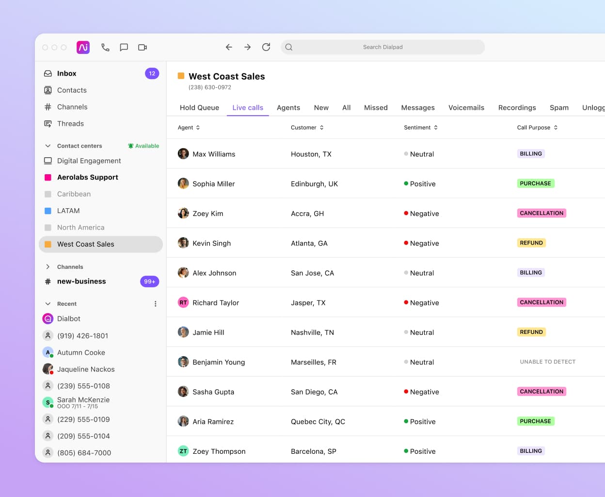 Screenshot of a phone call happening in Dialpad's desktop app