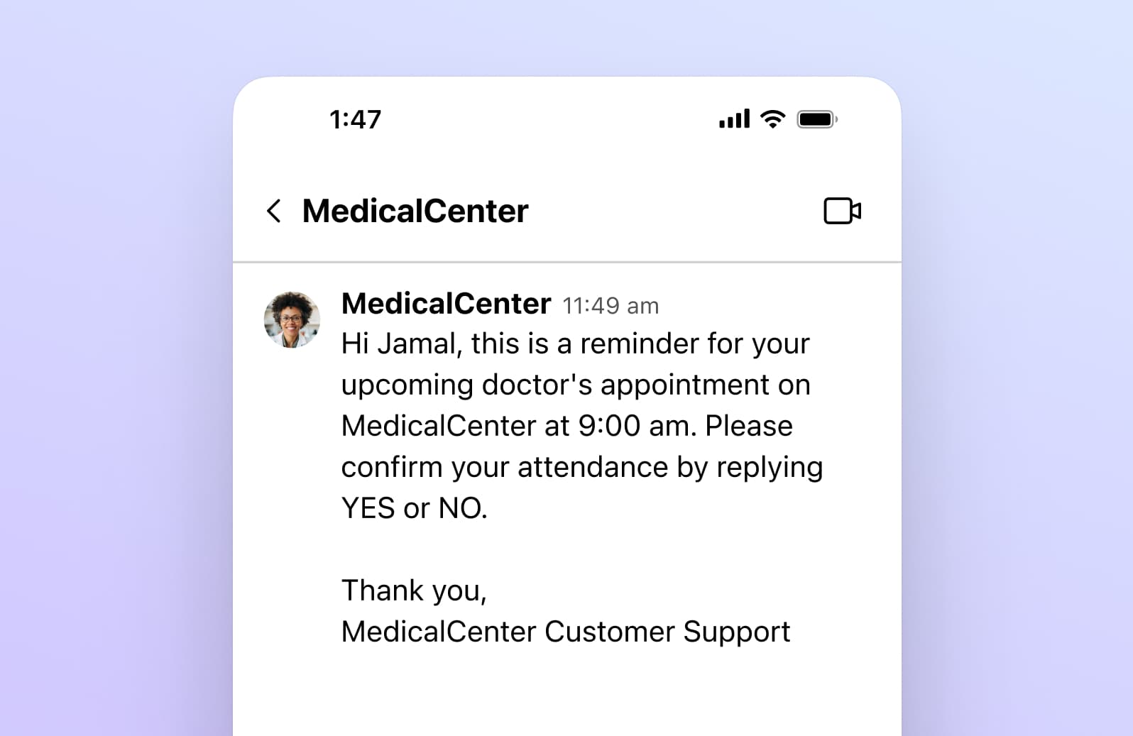 Screenshot of business text messaging features in Dialpad's mobile app