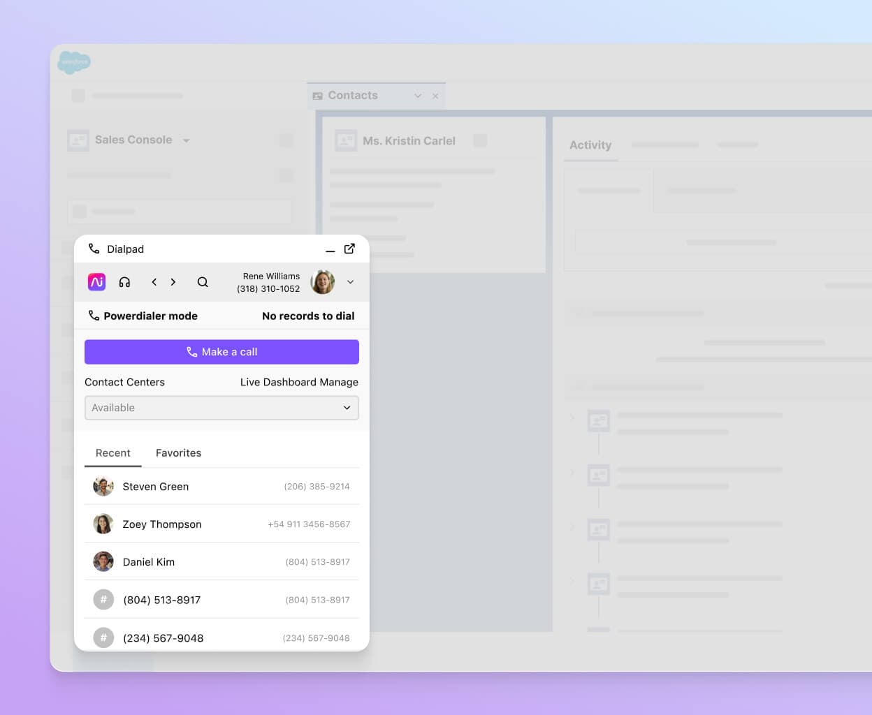 Screenshot of Dialpads integration with Salesforce
