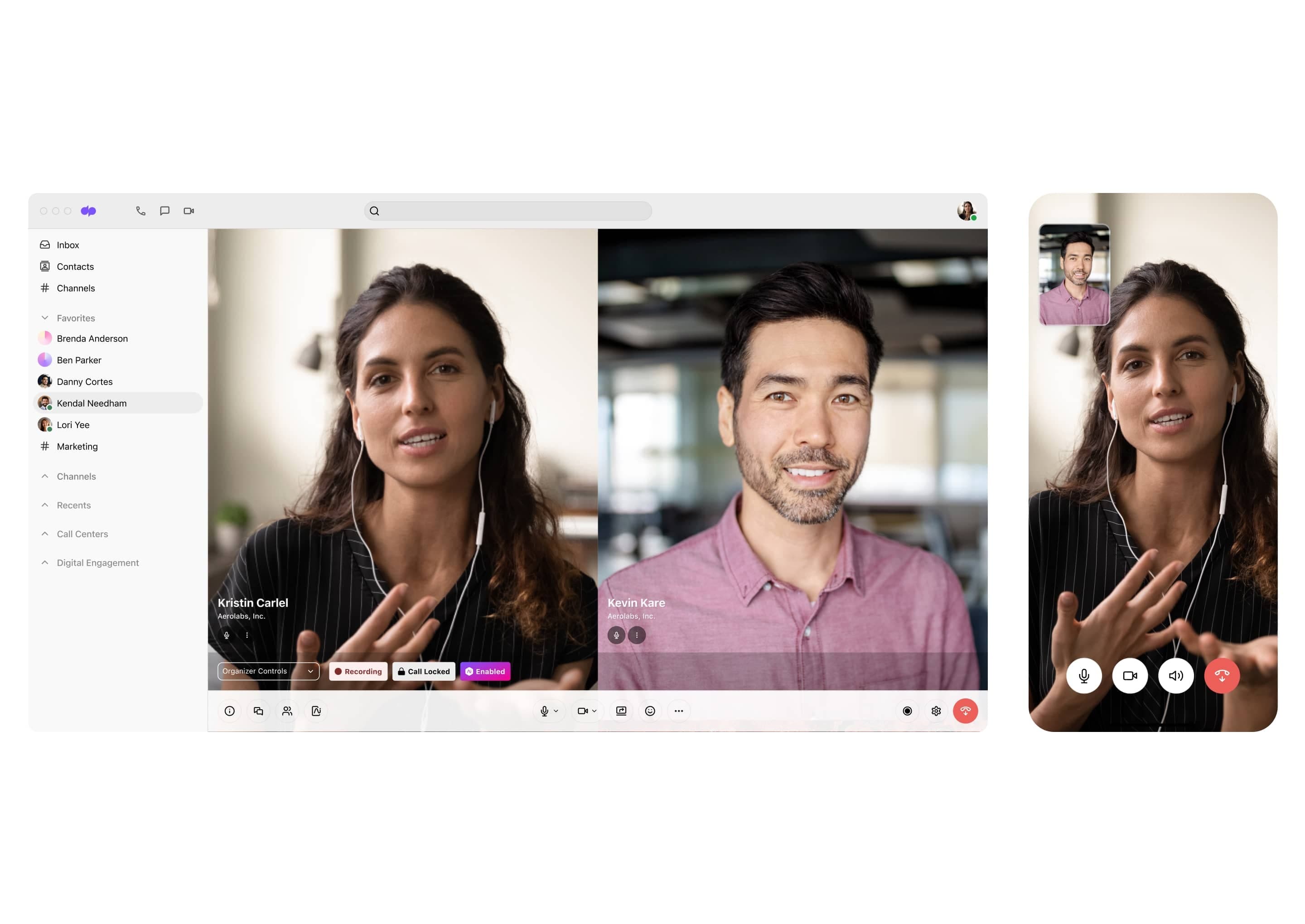 Screenshot of a video conference happening in Dialpad's desktop and mobile app.