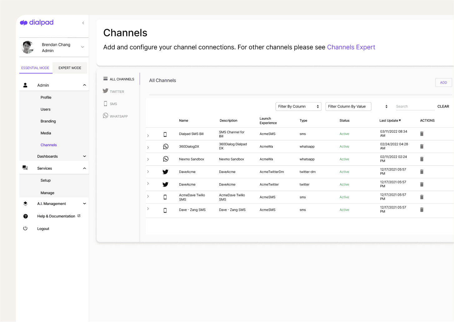 Screenshot of social media, digital, and voice channels being handled by an agent in Dialpad's omnichannel contact centre platform.