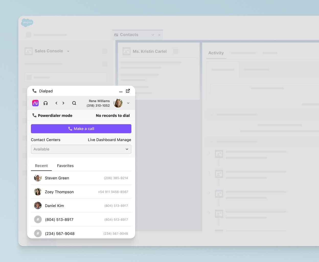 Screenshot of Dialpads integration with Salesforce
