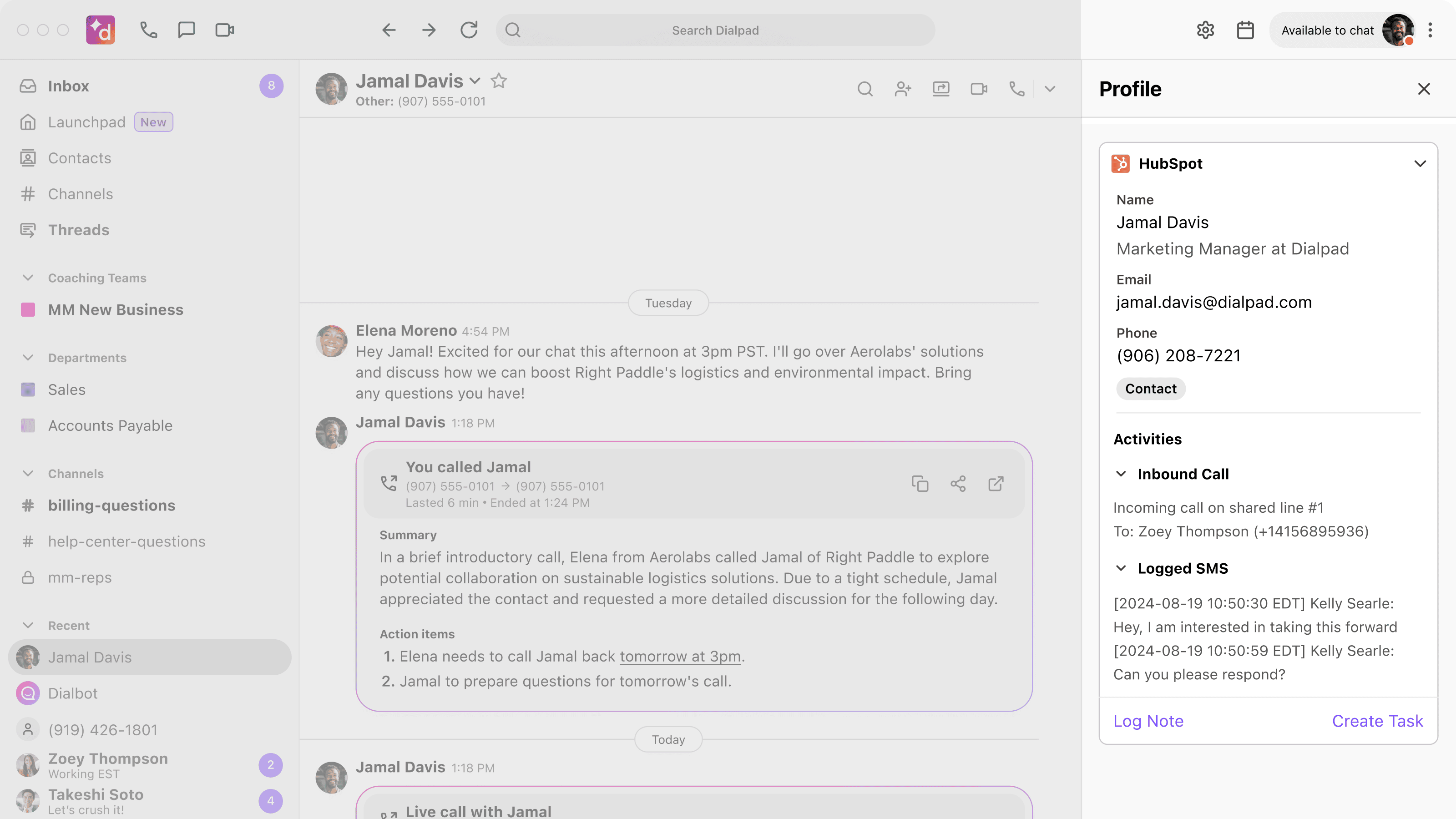 Sidebar in Dialpad with Hubspot Contact Details  Sidebar in Dialpad with Hubspot Contact Details