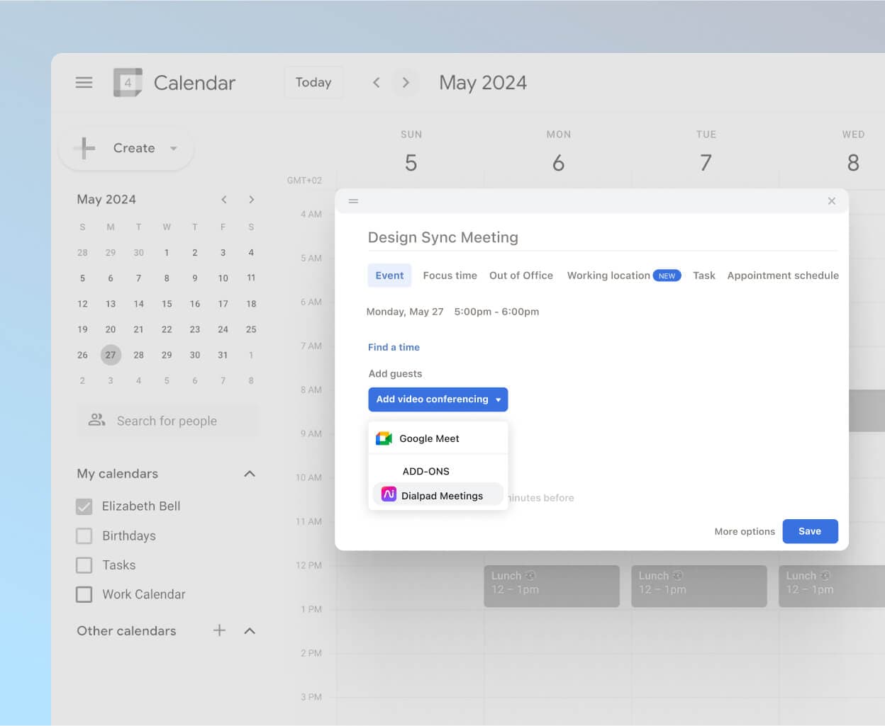 Screenshot of Dialpads integration with Google workspace