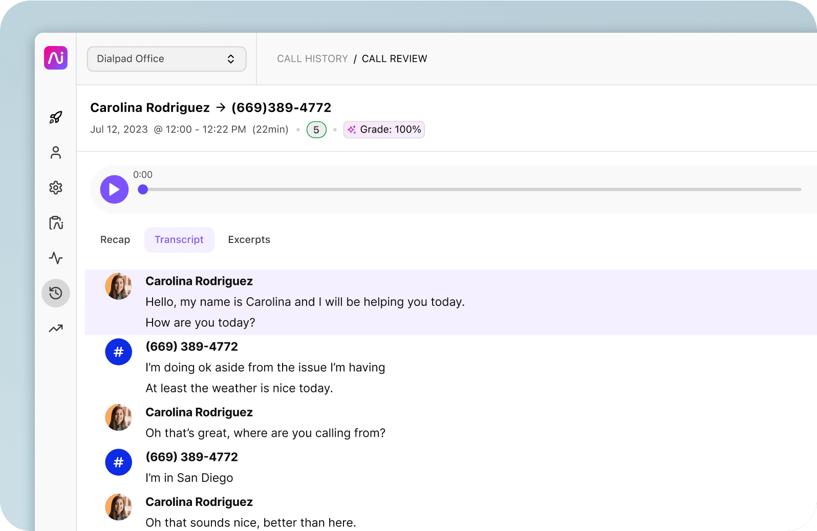 Dialpad call transcriptions