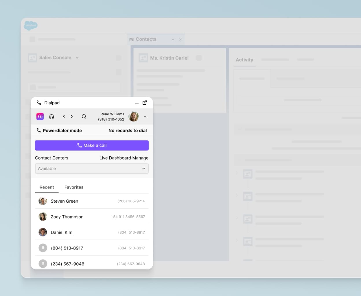 Dialpad's Salesforce integration automatically populating a call's details.