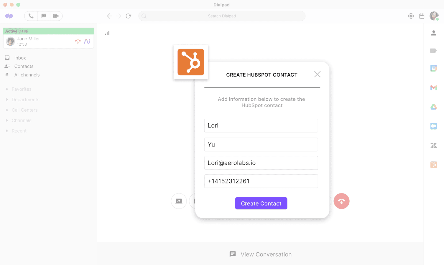 Hubspot Creating a contact via Hubspot and Dialpad integration v2