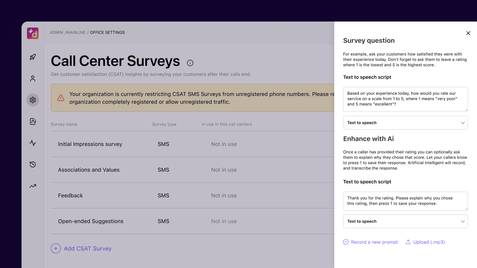 Adding a question to a CSAT survey v2
