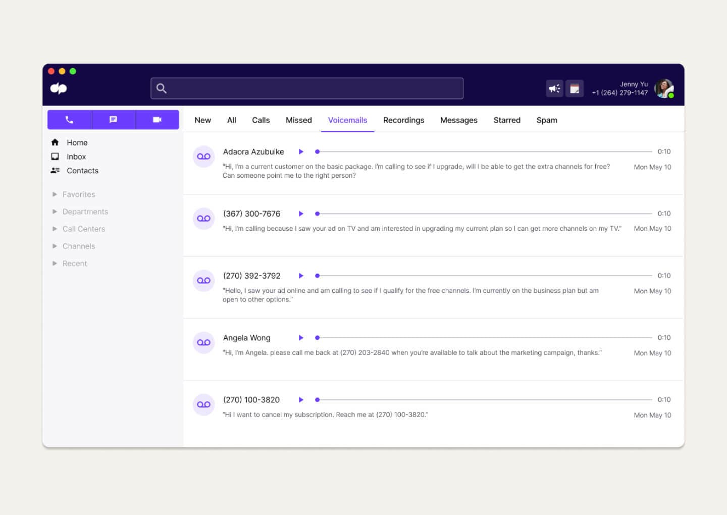 Dialpad's visual voicemail transcription feature