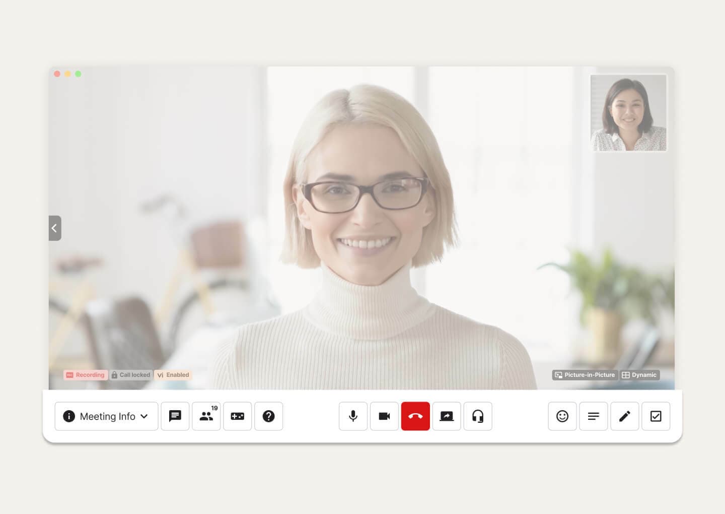 Different meeting controls in Dialpad's video calling interface