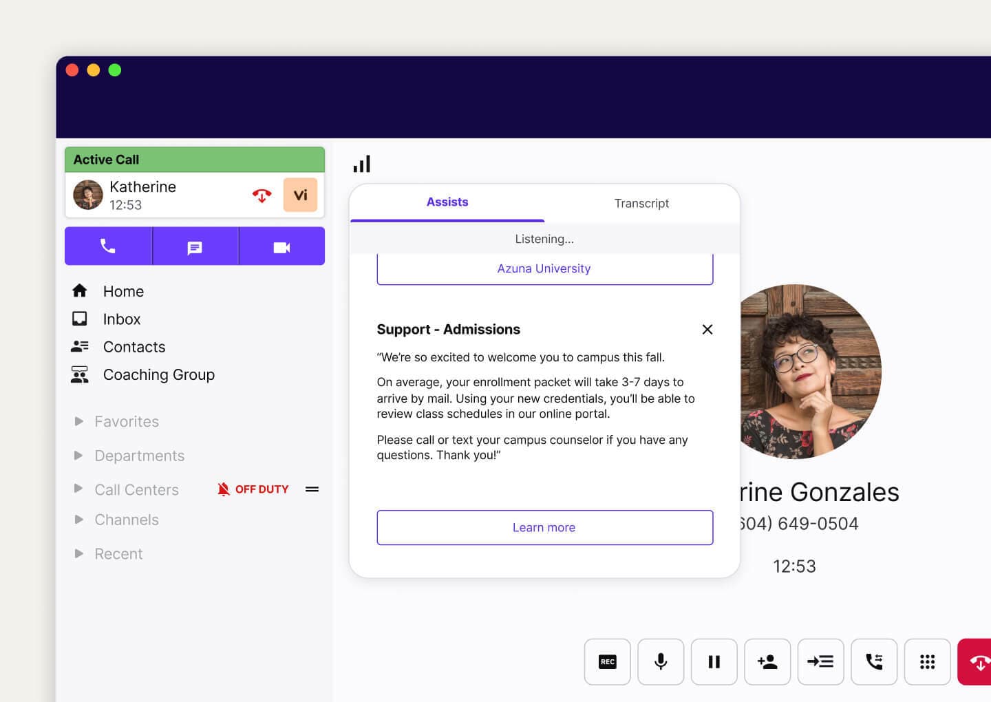 Close up of Dialpad's real time assist during a call