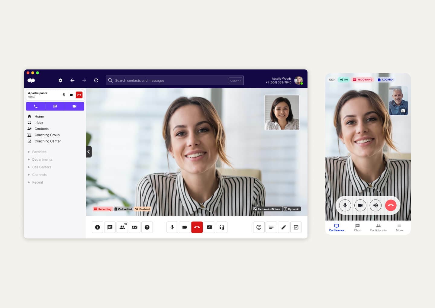 Screenshot of a video conference happening in Dialpad's desktop and mobile app.