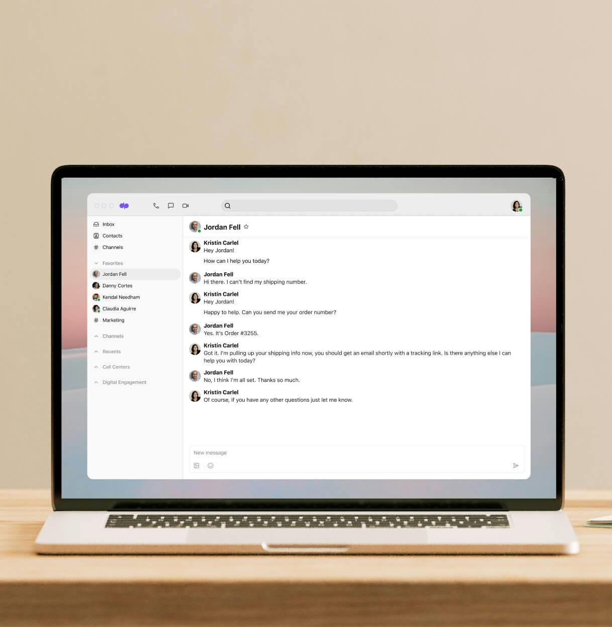 A computer showing a screenshot of Dialpads direct messaging feature