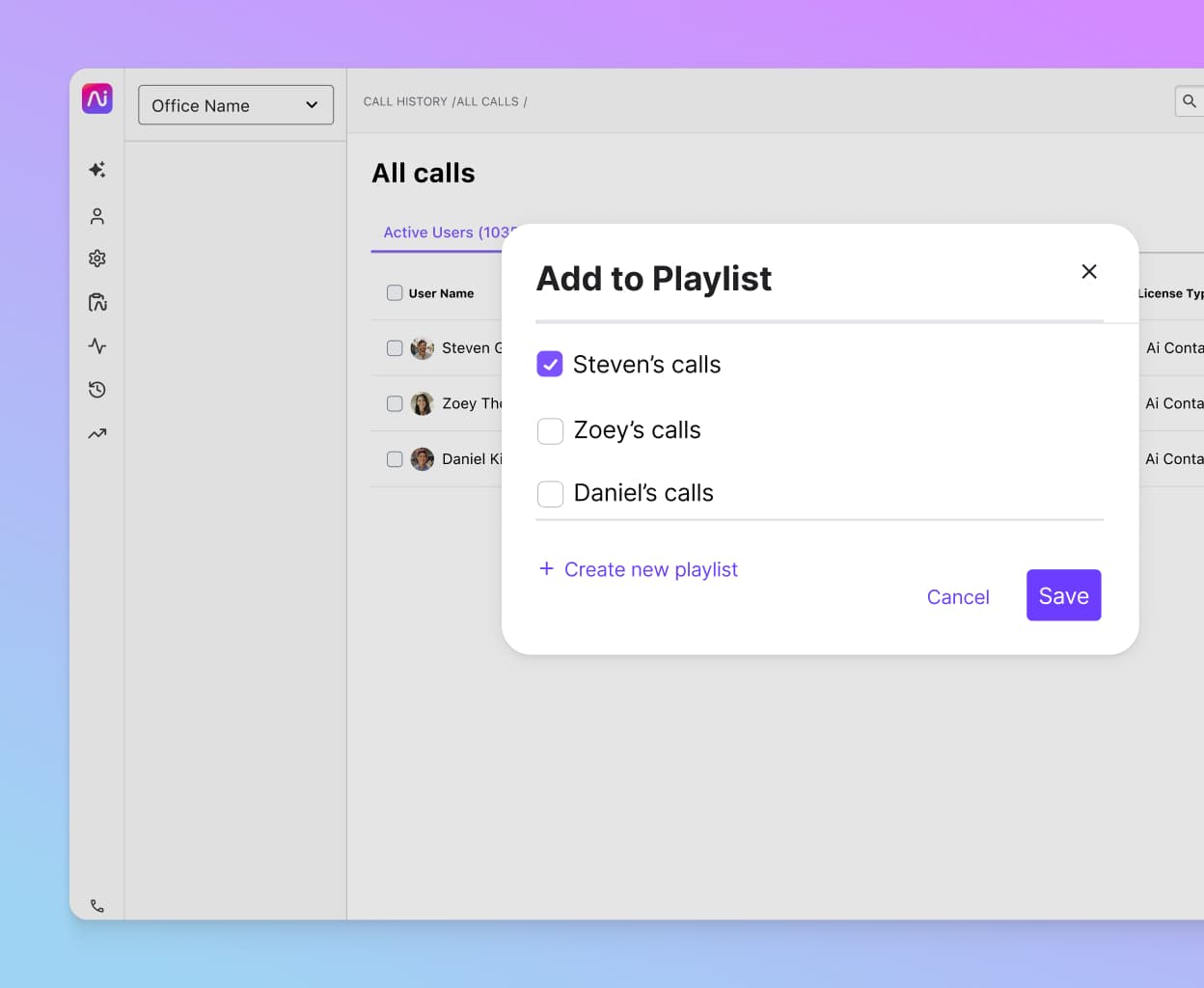 A list of recorded calls in Dialpad's app