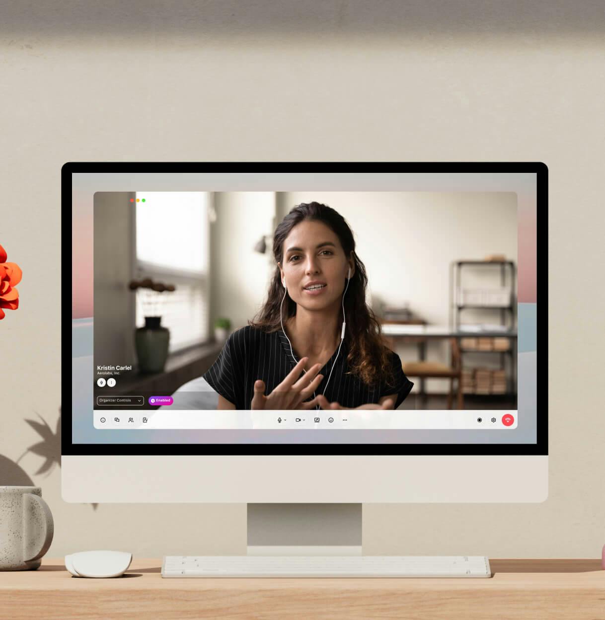 A computer showing a screenshot of Dialpad Ai Meetings video conferencing feature