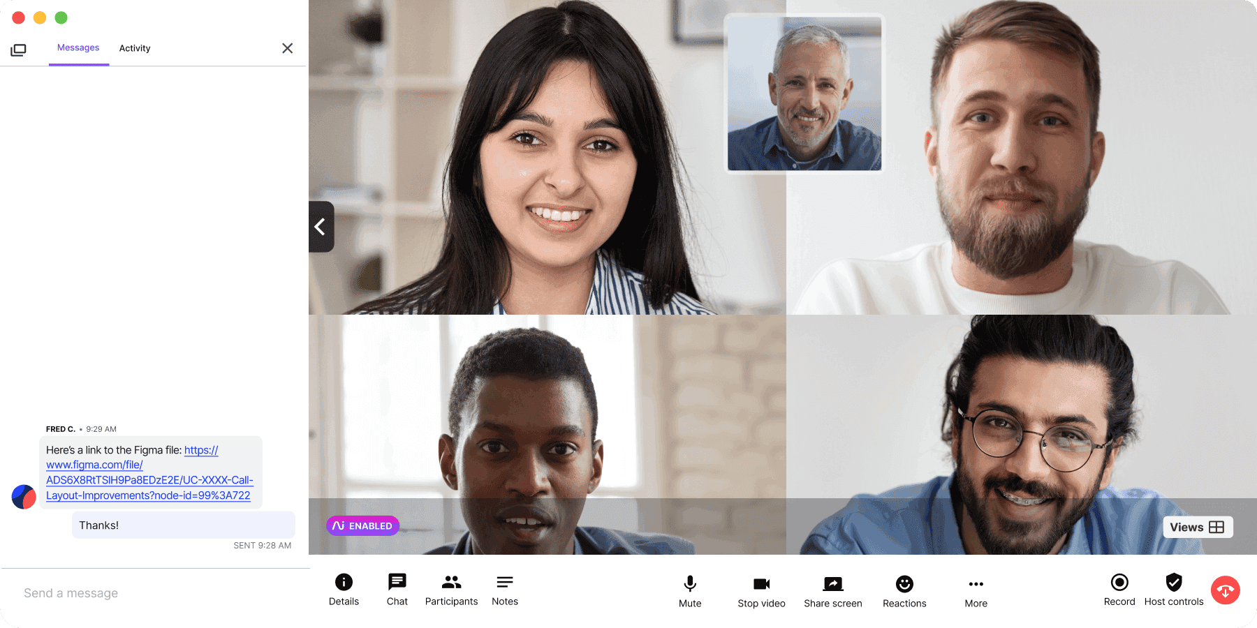 Screenshot of an in-meeting chat on a video call using Dialpad-s communications platform