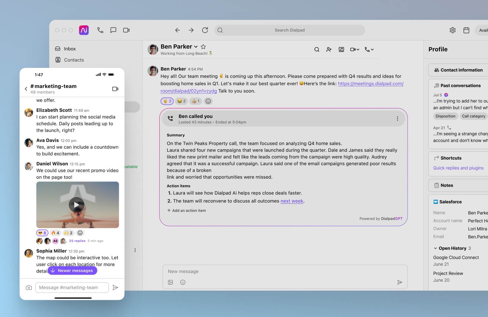 Screenshot of Dialpads desktop and mobile apps