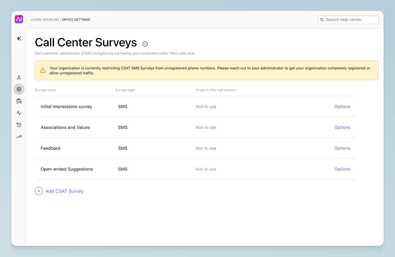 Screenshot of Dialpad CSAT surveys providing key insights to improve customer experience, boost loyalty, and understand your target demographic