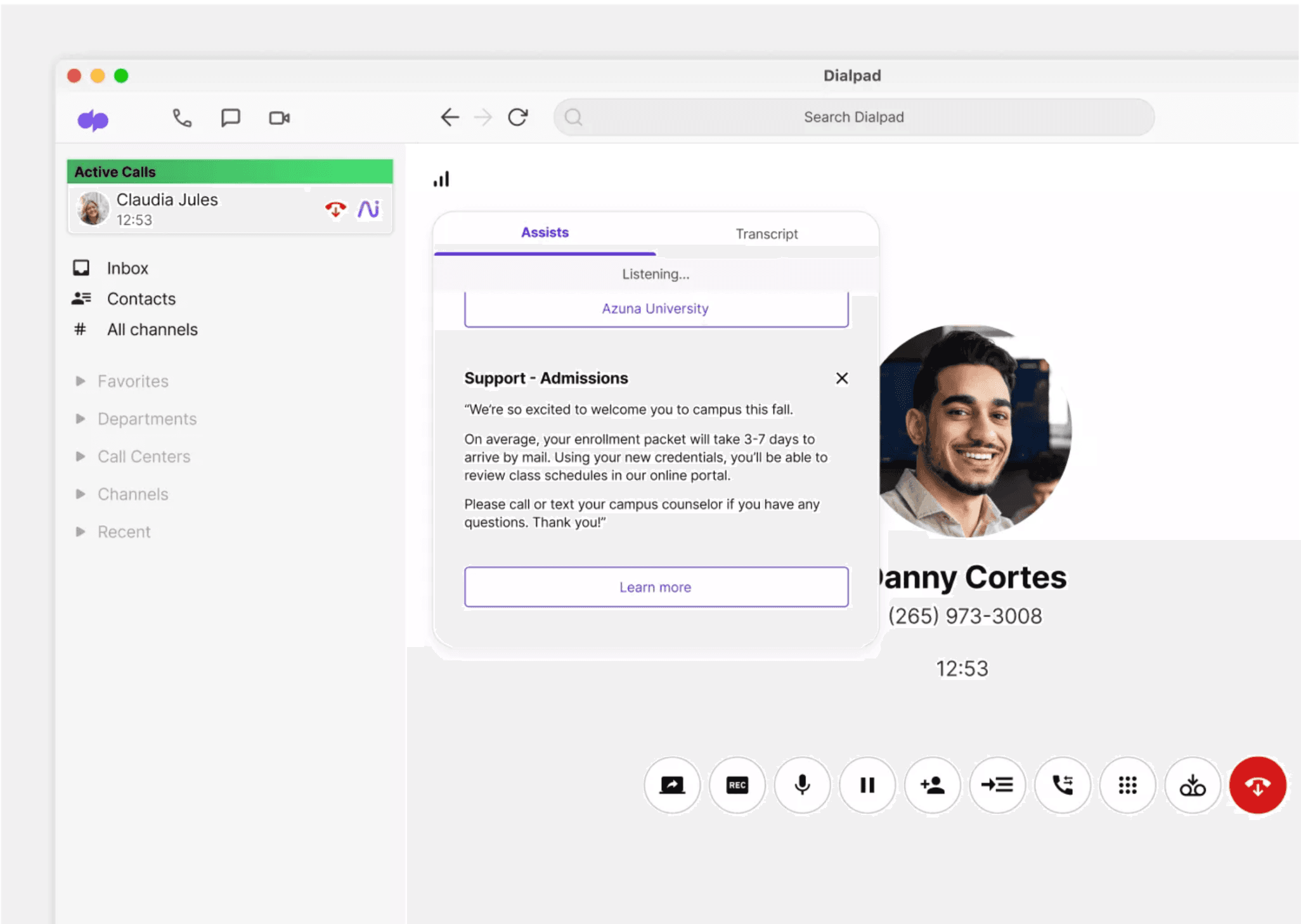 Screenshot of Dialpad-s real time assist card feature popping up