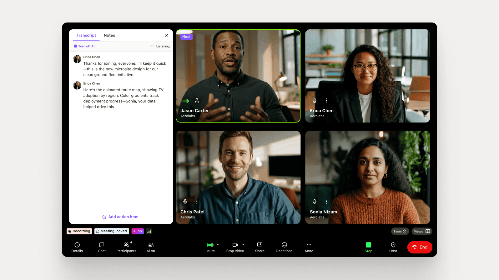 Dialpad's live transcription during a video meeting