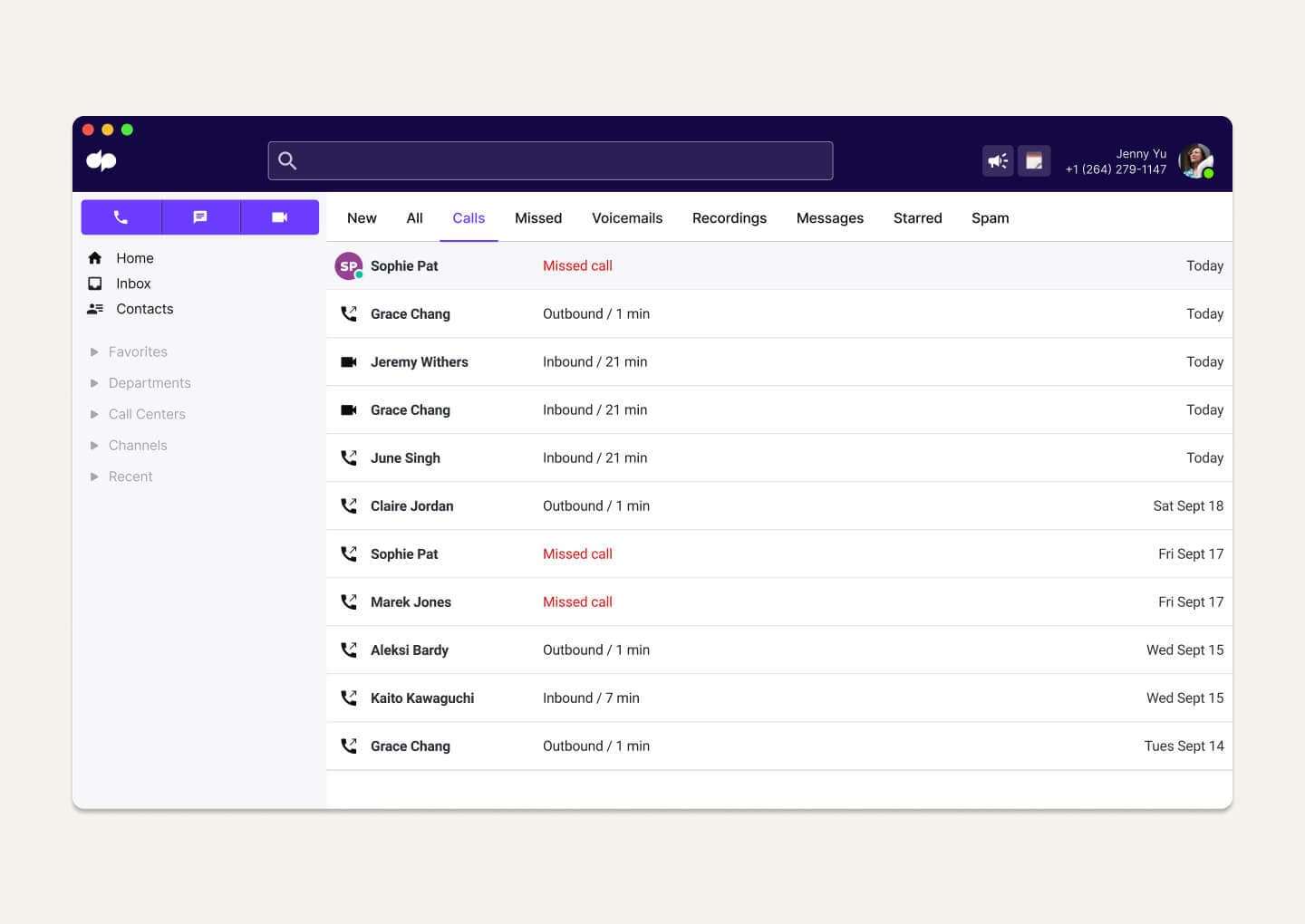 Single Item Card Recent Calls In Inbox