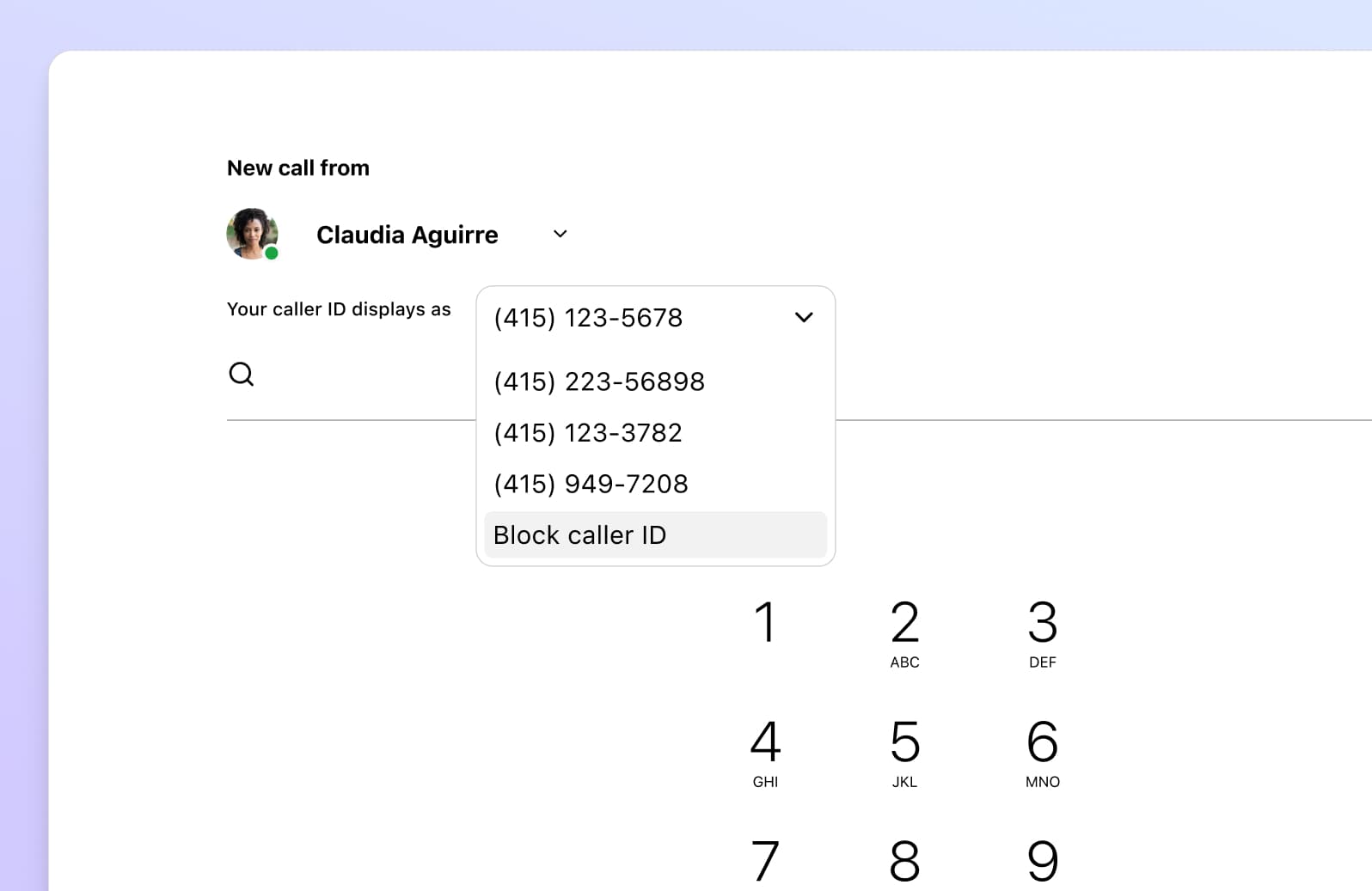Caller ID display settings in Dialpad.