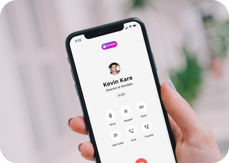 A mobile device showing an ongoing call