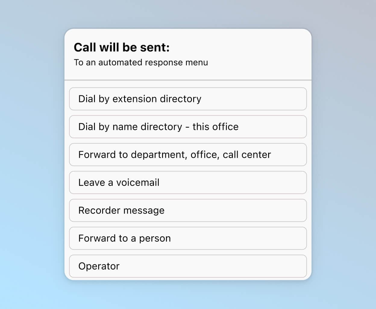 Screenshot of Dialpad's call routing options