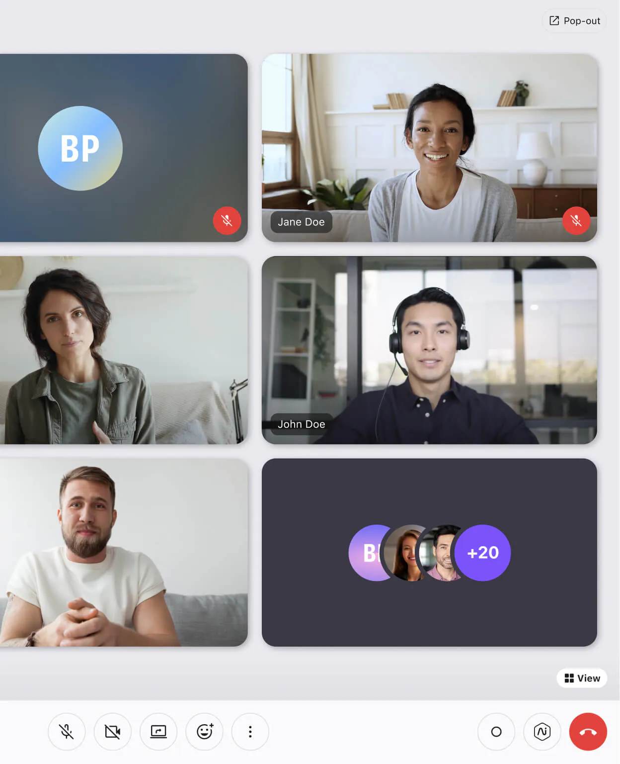 Screenshot of an ongoing video conference displayed in grid view