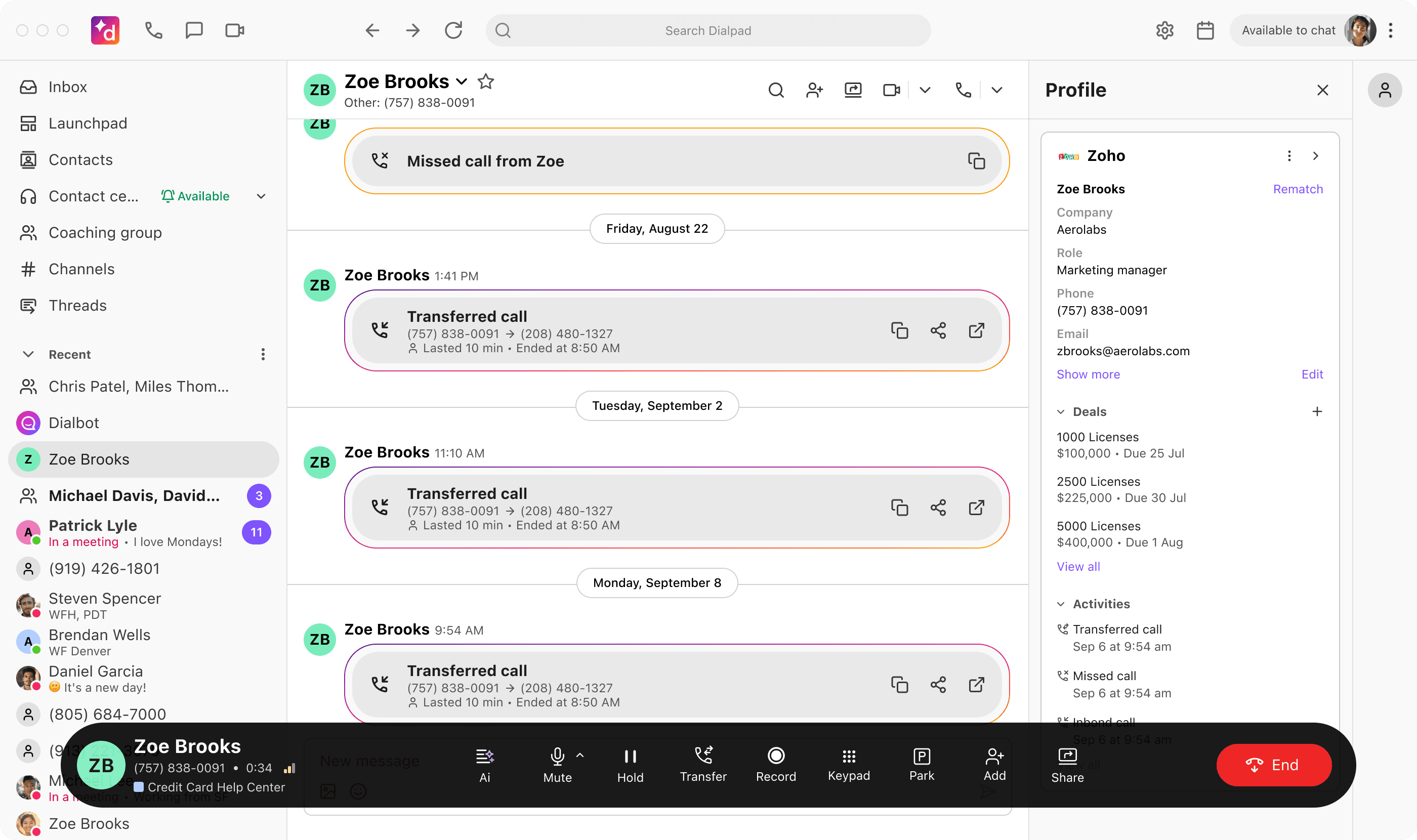 zoho - on call zoho - on call