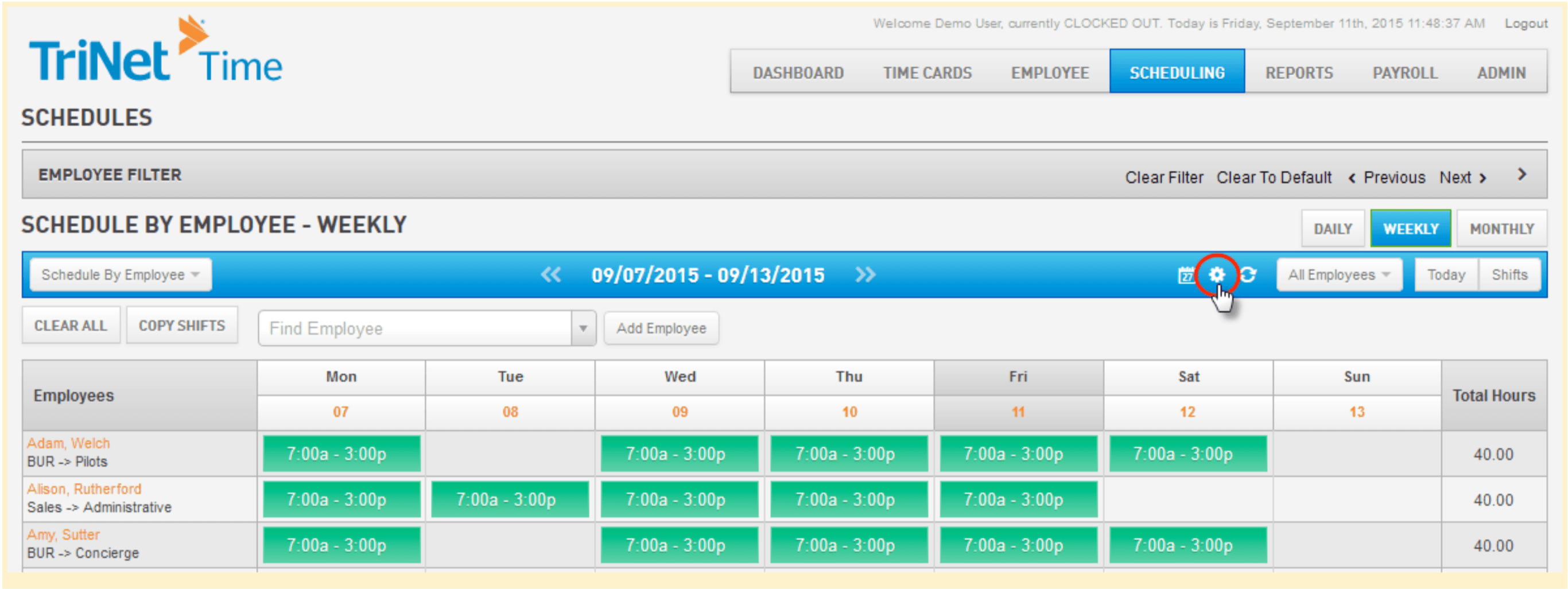 Screenshot of TriNet WFM software