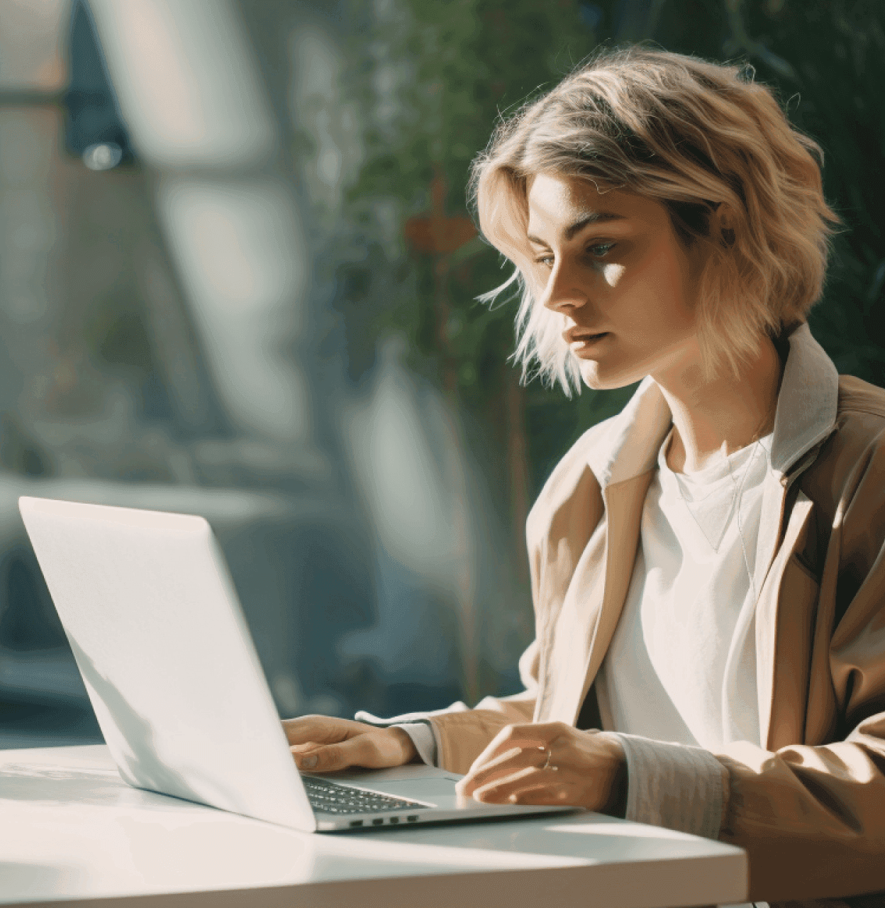 A woman working on a laptop