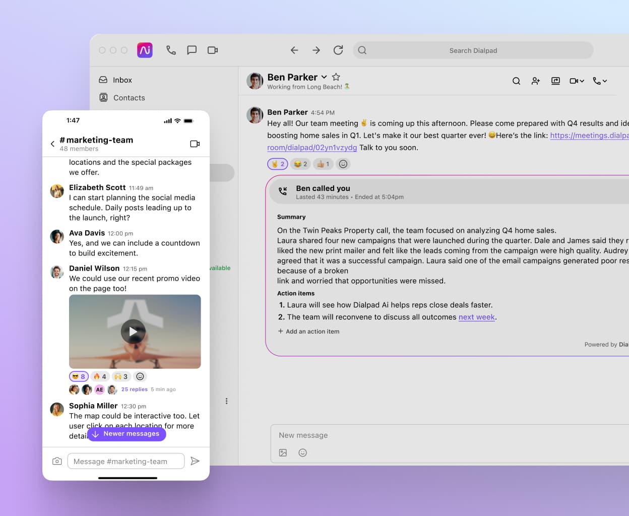 Screenshot of Dialpad's iOS and Android mobile apps