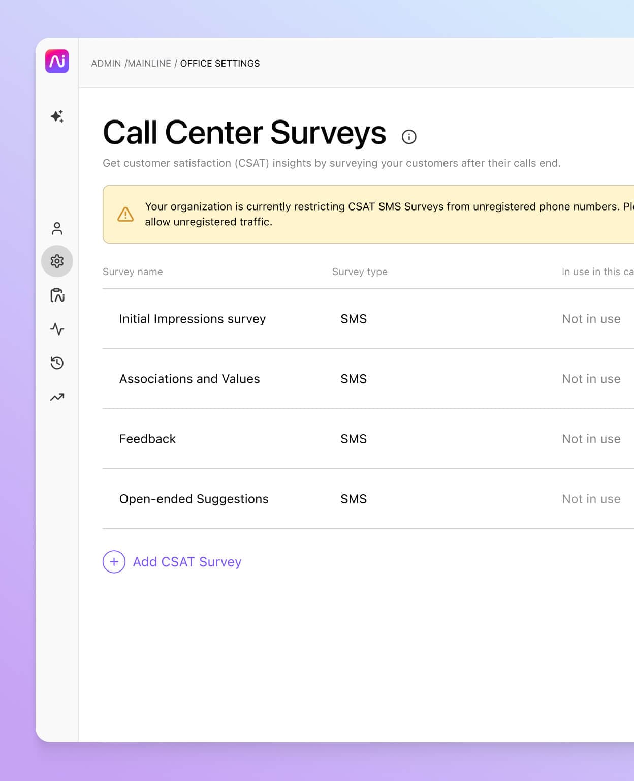 Screenshot of Dialpad CSAT surveys providing key insights to improve customer experience, boost loyalty, and understand your target demographic