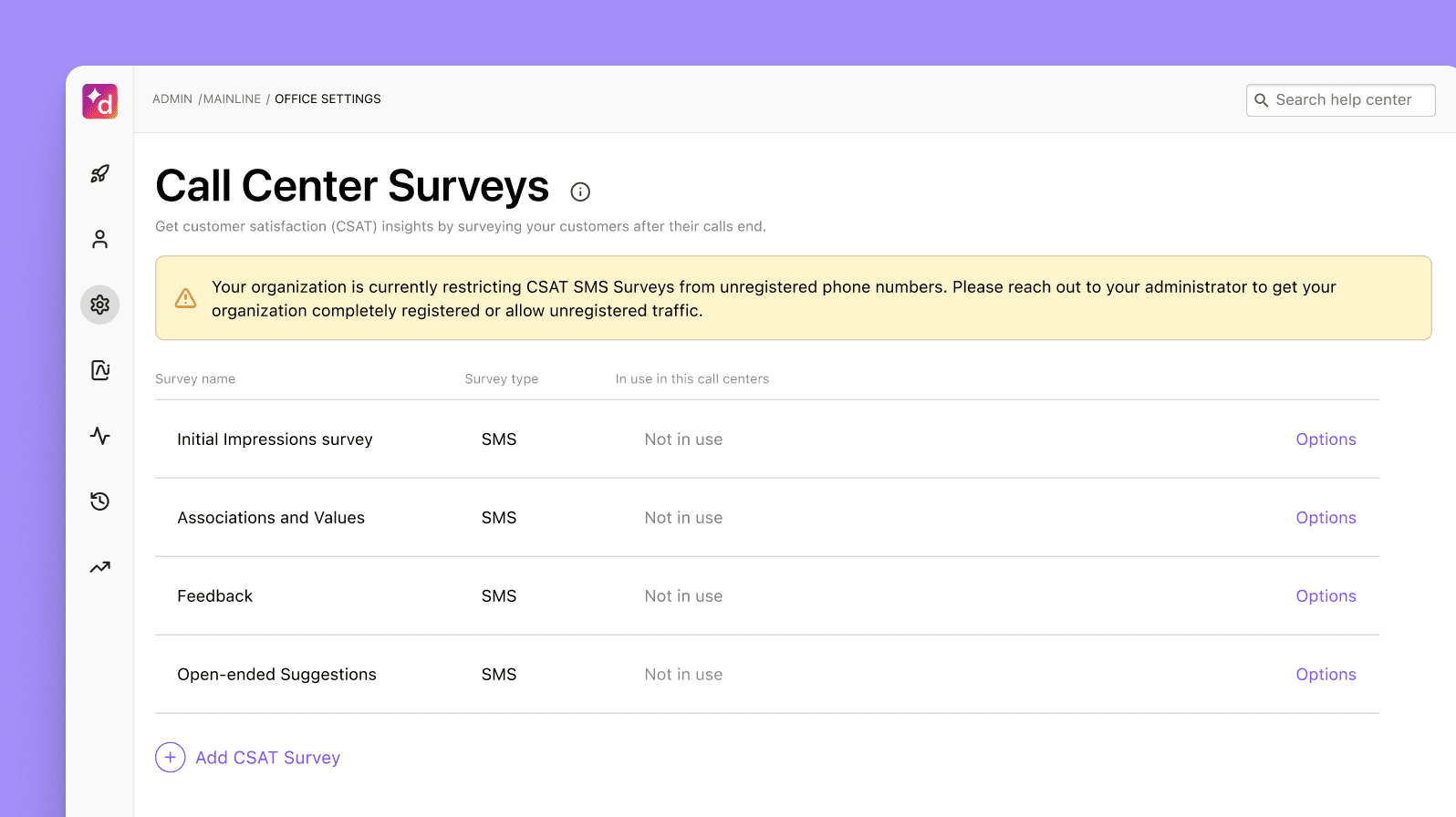 Screenshot of Dialpad CSAT surveys providing key insights to improve customer experience, boost loyalty, and understand your target demographic