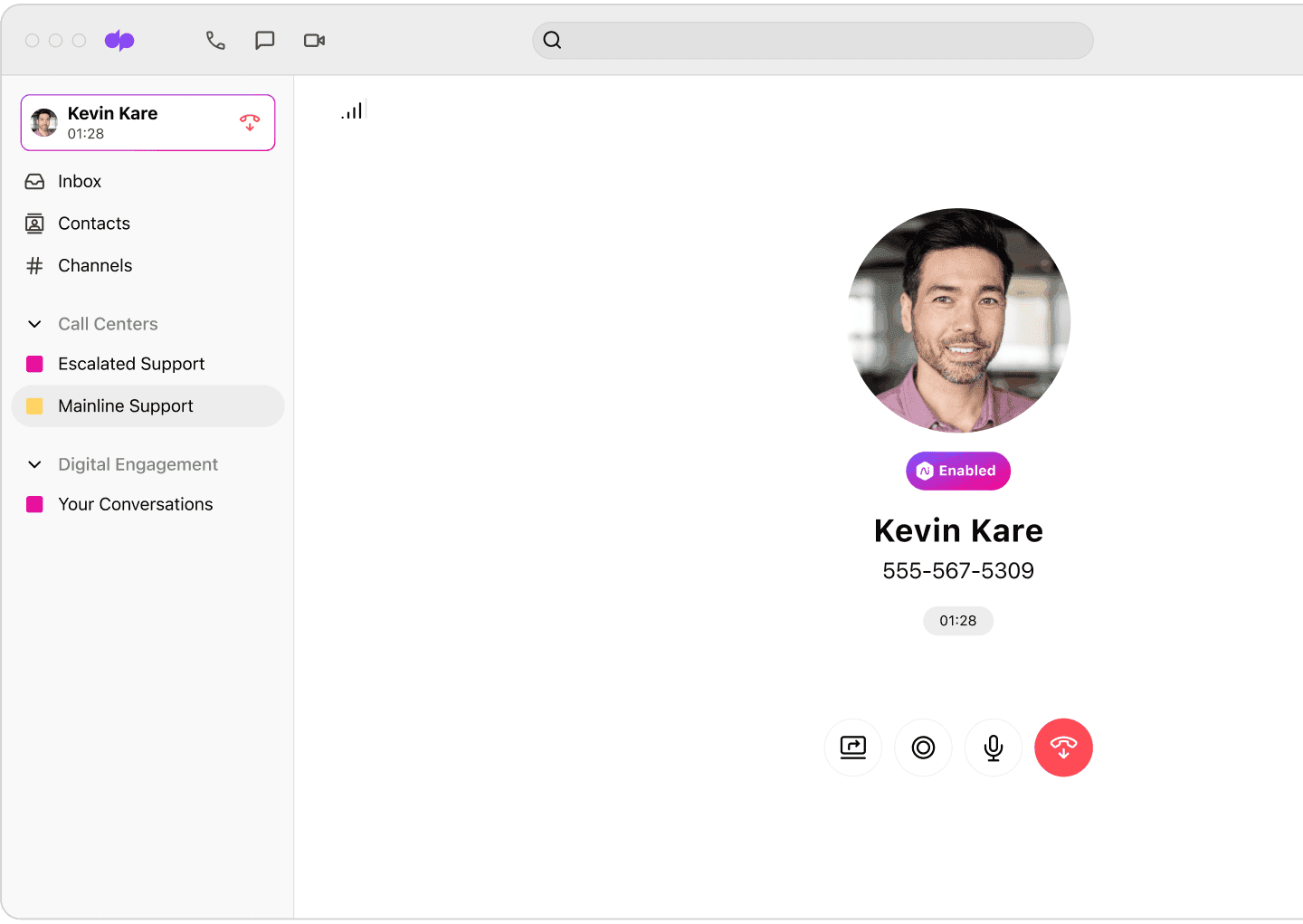 Screenshot of an ongoing phone call