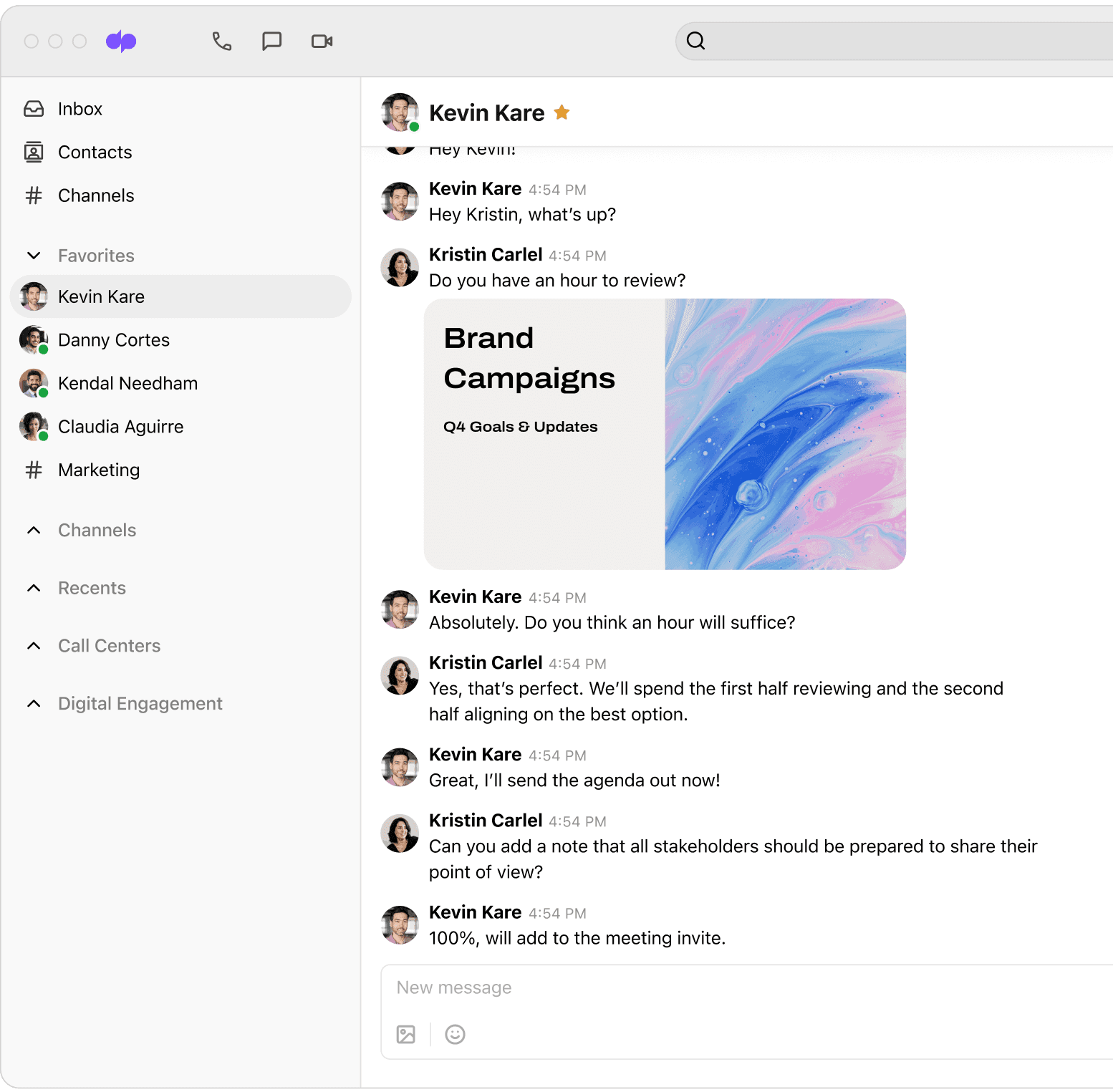 Screenshot of Dialpad messaging channel