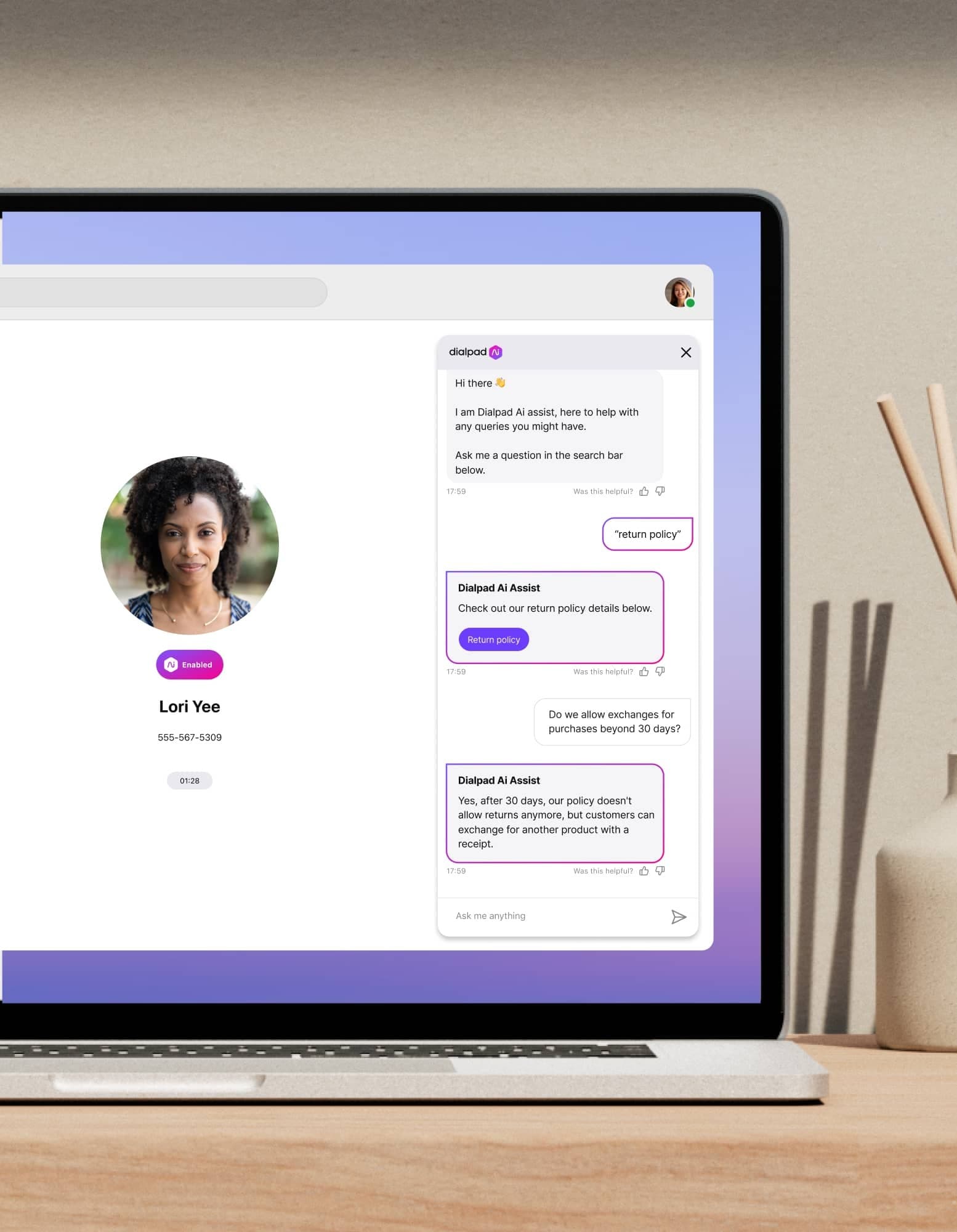 Dialpad's Ai Agent Assist card feature popping up helpful notes for an agent or rep when a tricky question comes up on a call.